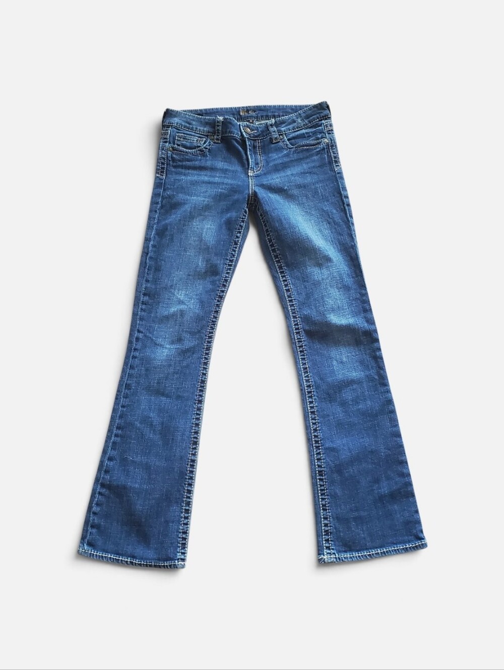 Kut from the Kloth Medium Blue Flare Jeans Women's Size 6 Tan Stitch Details